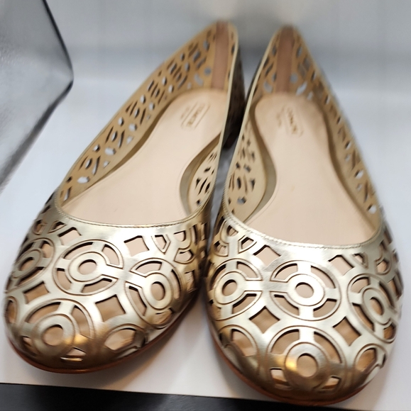 RARE COACH JANYCE Mirror FLATS Gold Metallic Size 10B NIB New - Picture 2 of 9